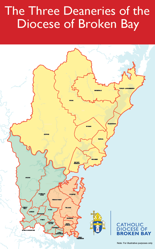 Deanery boundaries map for Broken Bay Diocese